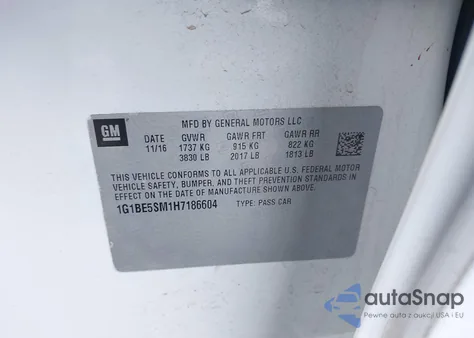 2017 Chevrolet Cruze Lt Auto z USA, uszkodzony, nr VIN 1G1BE5SM1H7186604